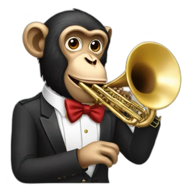 monkey playing tuba wearing a bow sticker