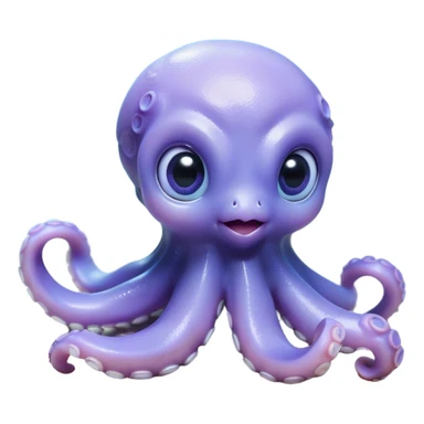 Cinematic Cute Baby Octopus Portrait Emoji, Head tilted slightly in a curious and endearing way, featuring a smooth, rounded light blue-purple body with enormous, sparkling eyes filled with warmth and innocence, delicate tentacles curling playfully, Simplified yet irresistibly adorable features, highly detailed, glowing with a soft, dreamy marine glow, high shine, affectionate and gentle, stylized with a touch of whimsical deep-sea charm, soft glowing outline, capturing the essence of a tiny, inquisitive octopus that looks ready to gently drift into your heart! sticker