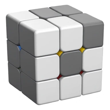 A 3x3 Rubik's Cube in monochromatic grayscale: white, light gray, medium gray, dark gray, black, minimalist iOS emoji style sticker