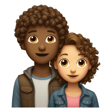 Brown boy with curly brown hair kissing light brown girl with curly brown hair  sticker