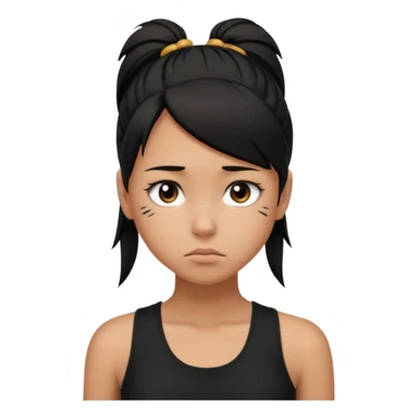 a tan girl with a black ponytail, black tank top, . Looking sad sticker