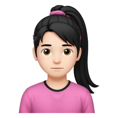 An emoji of a soft boy with black long hair in a poney tale in pink clothes sticker