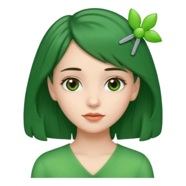 brunette girl with green color hairclip sticker