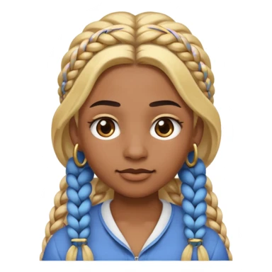 A person emoji with medium-dark skin, long blonde hair styled in two thick braids, dark eyebrows, brown eyes, a small nose, and distinct facial piercings — a ring on the eyebrow and ring on the lower lip. sticker