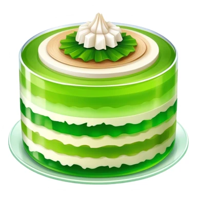 Coconut Pandan Jelly Cinematic Realistic Coconut Pandan Jelly Dessert Emoji, depicted as a layered jelly with distinct strata of coconut and pandan flavors, rendered with delicate textures and vibrant, tropical lighting. sticker