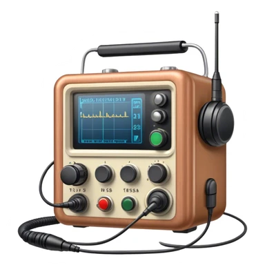 A photorealistic icon featuring a ham radio transceiver, headphones, microphone, antenna, and radio equipment like soldering tools and cables. The design includes detailed textures and realistic lighting, symbolizing the passion for amateur radio and communication. Transparent background. sticker