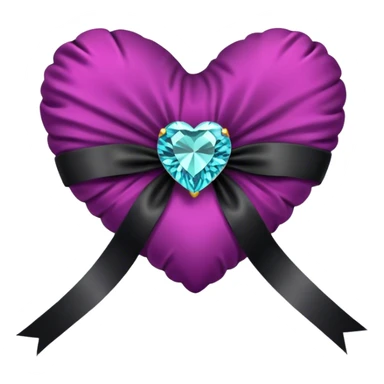 "A heart-shaped velvet cushion tied with a silky black ribbon and adorned with a sparkling gem centerpiece."
 sticker