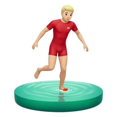 Create a minimalistic 3D emoji-style icon in a modern iPhone-like emoji aesthetic. Glossy rounded 3D surfaces, soft reflections, white background. Theme: Ice bathing in a natural pool. Show a simplified natural pool with green-tinted water and a stylized neutral figure stepping into the cold water. sticker
