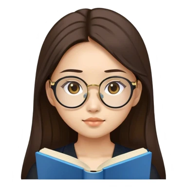 pretty asian girl reading a blue book black top gold glasses long brown hair sticker