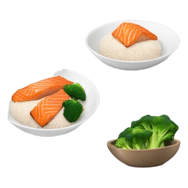 Bowl with rice, fried salmon and broccoli pieces  sticker