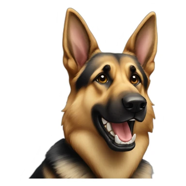 German Shepherd dog with a tooth that is visibly misaligned and protruding from its mouth on the left side sticker