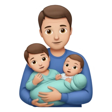 dad with short brown hair and fair skin with newborn baby holding sticker