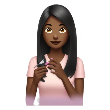 A dark-haired woman is doing a manicure sticker