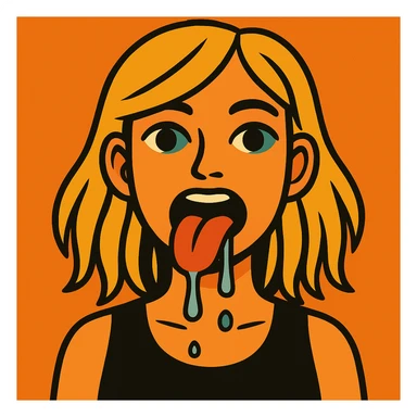 Make her hair longer, her eyes a little darker, and add more drool, keeping the vibrant toon style. sticker