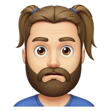 The guy is scared with a beard and a ponytail sticker