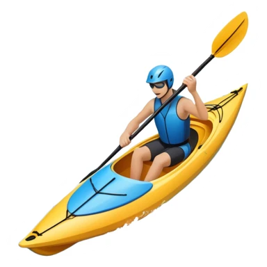 An icon showing a close-up of a kayak gliding over rippling water, with a double-bladed paddle in motion and splashes around. The sleek shape of the boat and dynamic strokes highlight the speed and precision of kayaking. Transparent background emphasizes the energy of the sport. sticker