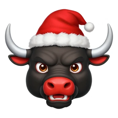 black angry powerful with red New Year's hat with white horns bull emoji sticker