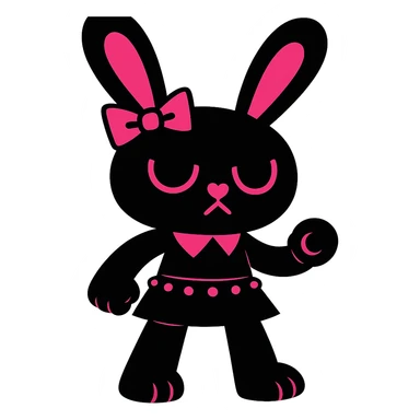 Replace the striped stockings with a studded belt, keep gothic bunny, black and pink colors, vibrant toon style, no background. sticker