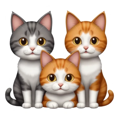 3 different coloured short haired cats including; a dark brown tabby and white cat, and a dark grey and white and a ginger and white sticker