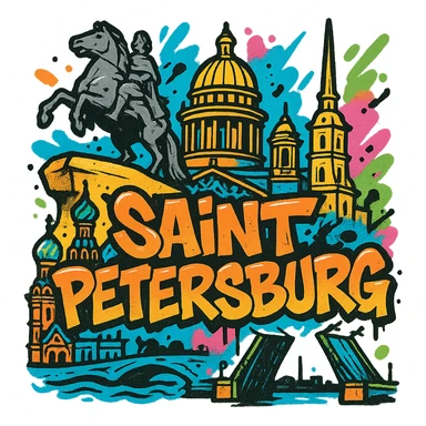 Сделай png рисунок Санкт-Петрбурка в стиле граффити sticker