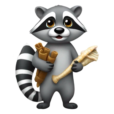 Raccoon holding fishbone sticker