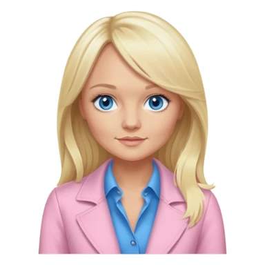Emma Bunton with blonde long hair, blue eyes, light pink outfit sticker