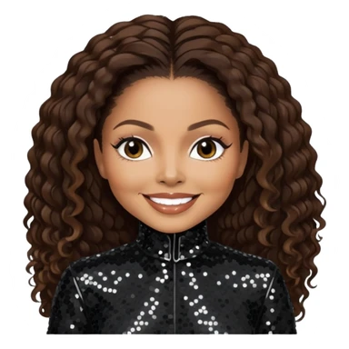 Janet Jackson with dark brown hair, black sequin outfit sticker