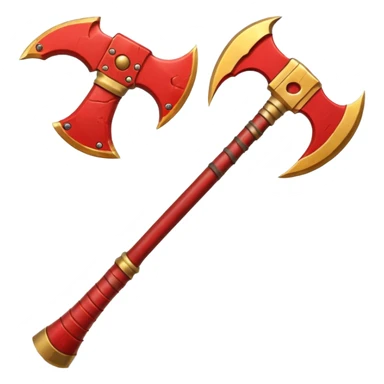 Ares battle axe object icon, ancient Greek war god axe, double-bladed heavy axe, red and gold metal, battle-worn scratches, glowing red accents, 3D cartoon, mobile game icon style, centered, clean background, soft shadow, no text, no watermark

 sticker