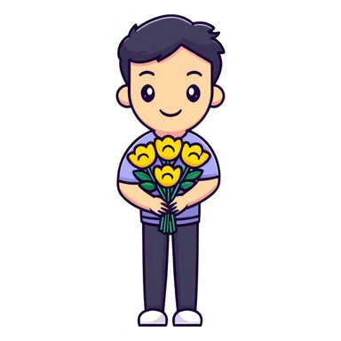 Cute boyfriend holding flowers and smiling sticker