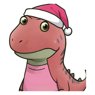 Dinosaur wearing pink pjs and a santa hat in a bed sticker