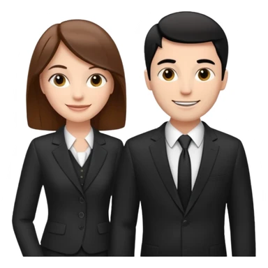 white woman with brown hair and white man with black hair in suits partnership sticker
