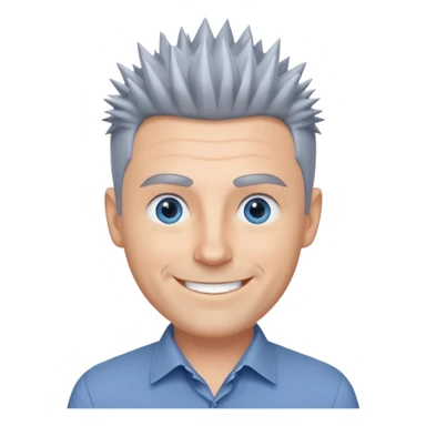 40 yr old white man short spike hair grey dress shirt blue eyes sticker