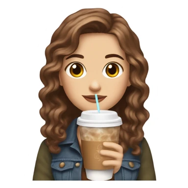 Full body aesthetic white girl with brown wavy hair and brown eyes sipping an iced americano in a cute coffee shop  sticker