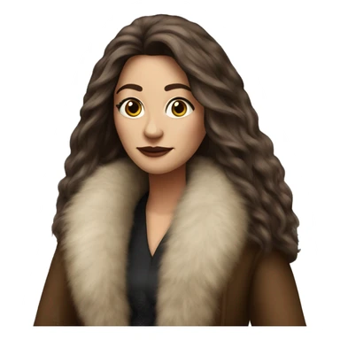 Beautiful Woman Realistic long hair brunette Mob wife big brown fur coat  sticker