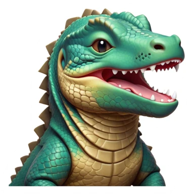 Cinematic Cute Yawning Komodo Dragon Lizard Portrait Emoji, Head slightly angled in a dramatic, wide-open yawn, showcasing rugged, textured scales and sleepy, half-closed eyes, Simplified yet irresistibly adorable features, highly detailed, glowing with a soft, cozy glow, high shine, relaxed yet expressive, stylized with a hint of whimsical wildness, soft glowing outline, capturing the essence of a drowsy yet endearing reptile that appears ready to stretch out for a nap! sticker