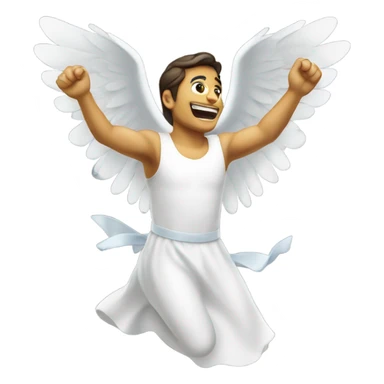 A flying man in white dress and light sticker