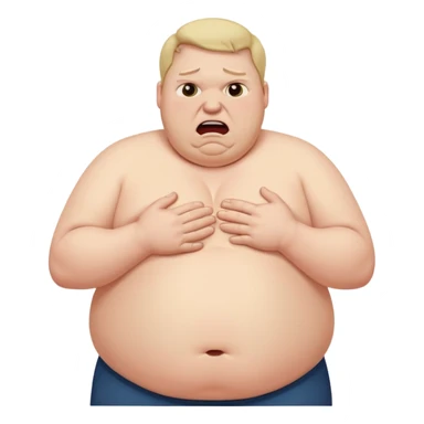 A fat man in agony with a stomach ache sticker
