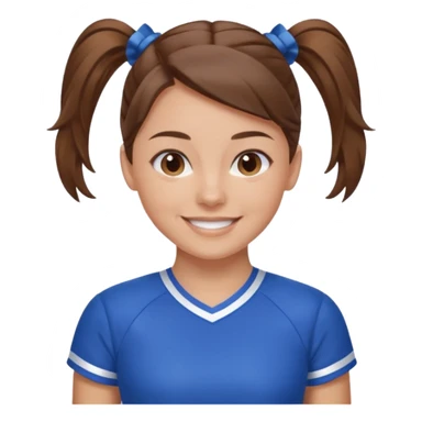 brown hair blue cheerleading shirt no bangs with a low pony tail smiling sticker