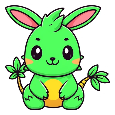 A cute dragon with bunny ears and plant-like features, with spikes on its back sticker