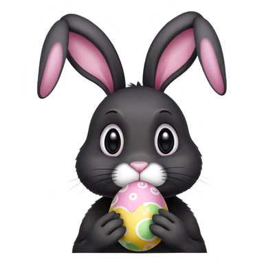 Black rabbit with a white nose, hanging ears  and holding easter eggs sticker