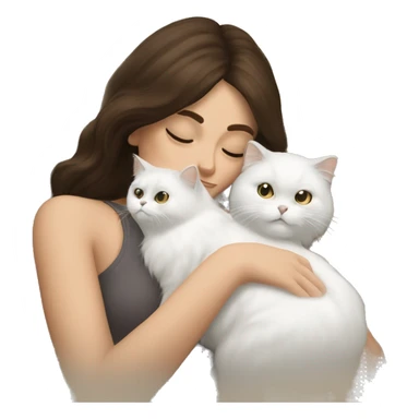 Brunette woman snuggling white Persian cat sticker