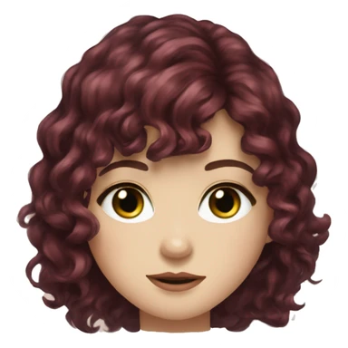 Woman, pale skin, light freckles, green and brown eyes, burgundy wavy long hair with bangs sticker