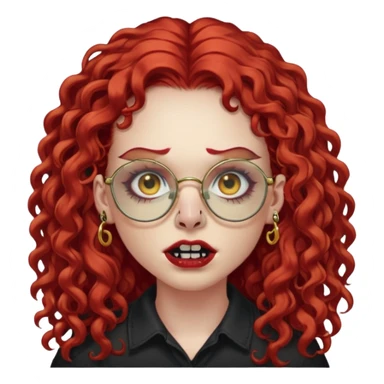 zombie with long red curly hair, thick lashes, black glasses, gold nose piercings on each nostril, and a gold eyebrow piercing. sticker