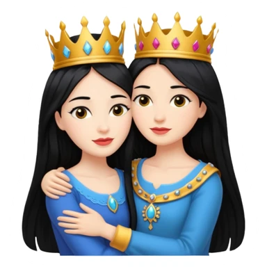 Two queens with long black hair hugging. sticker