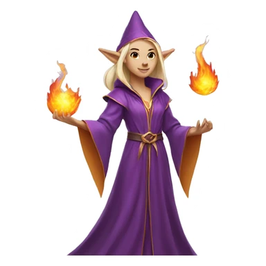 female elf wizard wearing purple robes casts fireball sticker