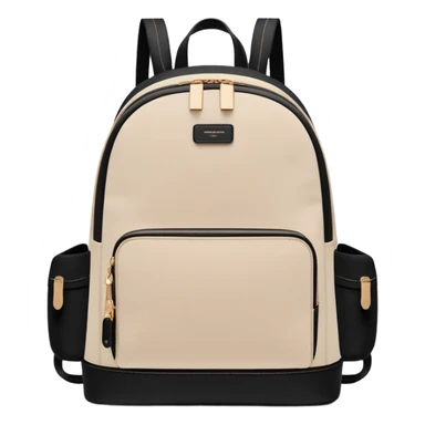 black women's commuter backpack with beige trim, minimal aesthetic, plain sticker