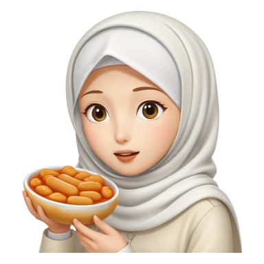White hijab girl eating tteokbokki sticker