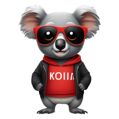 A koala wearing stylish sunglasses and a black and red sweatshirt  sticker