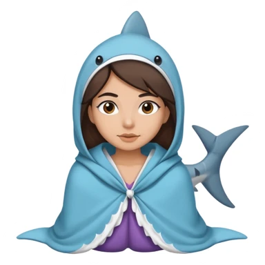 Egyptian-haired girl with black eyebrows, brown hair, Iranian descent, wearing a shark costume with a blanket. sticker