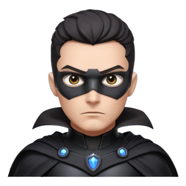 dark sci-fi villain portrait, head and shoulders only, black armor, cape collar, intense eyes, dramatic lighting, 3D cartoon, mobile game icon, clean background, no text
 sticker